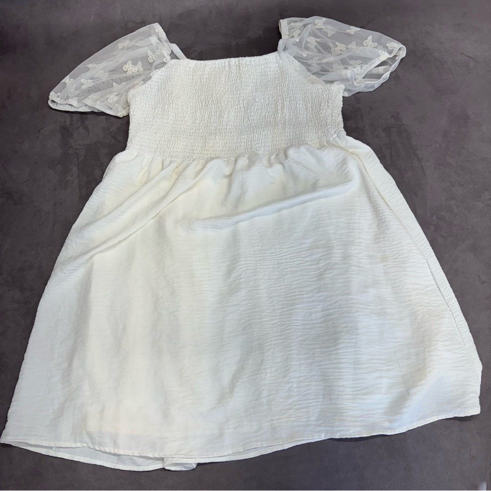 Just found women’s Charming White  Dress with Sheer Sleeves butterfly stretchy